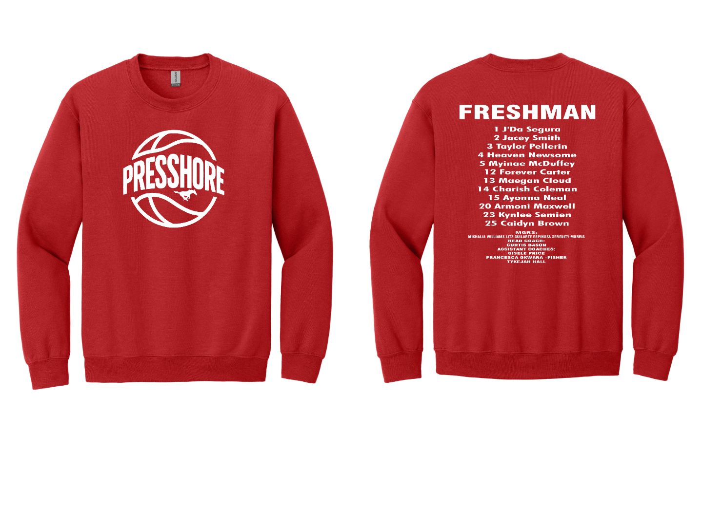 NS Girls Basketball Presshore FRESHMAN Team Roster Crewneck Sweatshirt