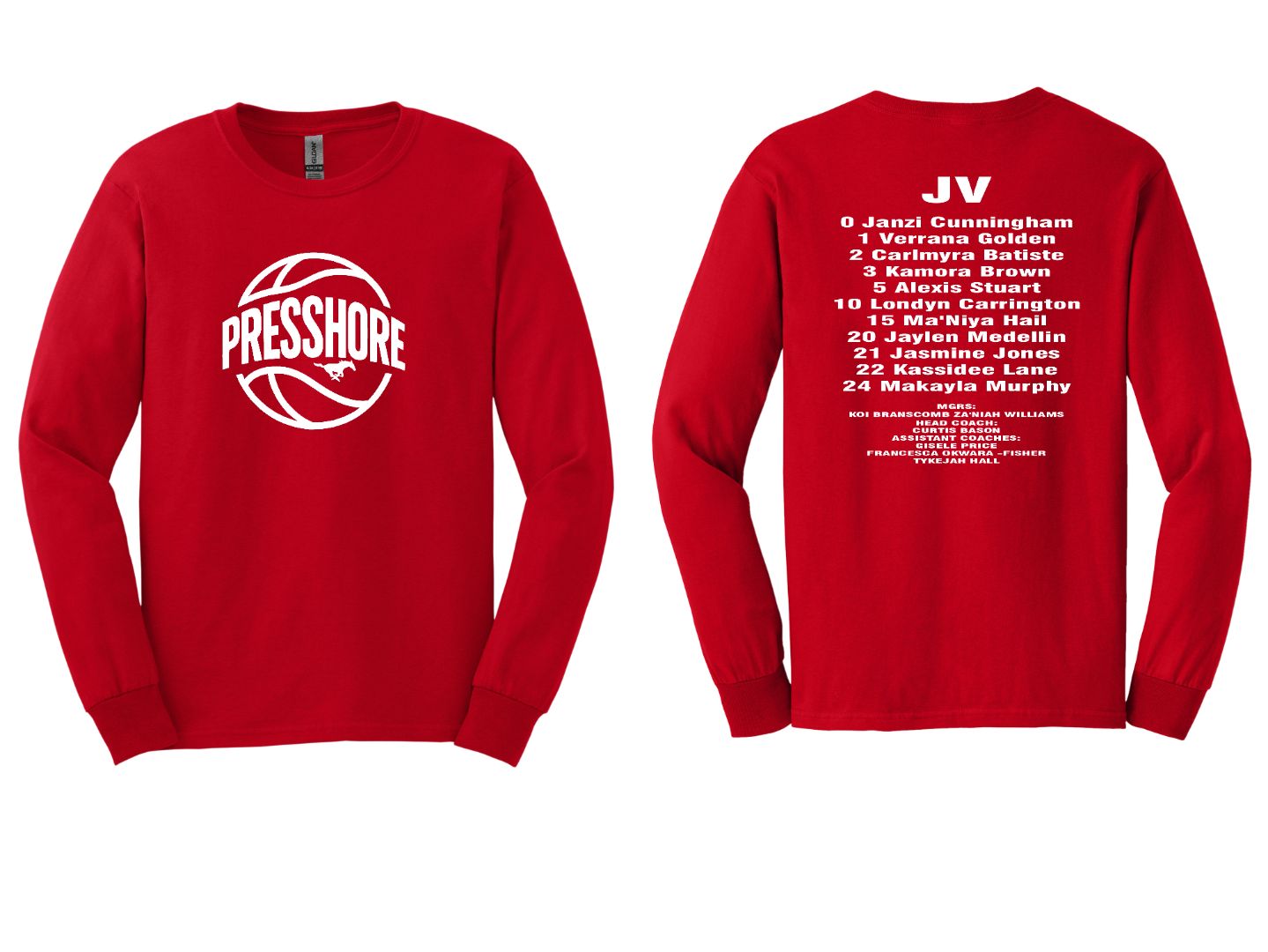 NS Girls Basketball Presshore JV Team Roster Long Sleeve Shirt