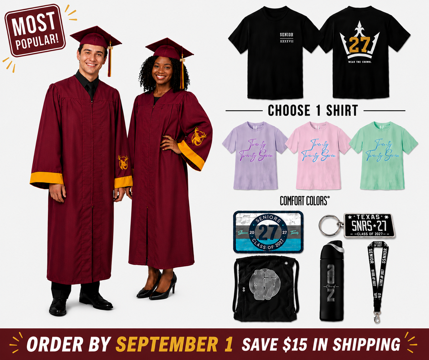 2027 MOST POPULAR PKG Cap & Gown Pack #6 - DPHS
