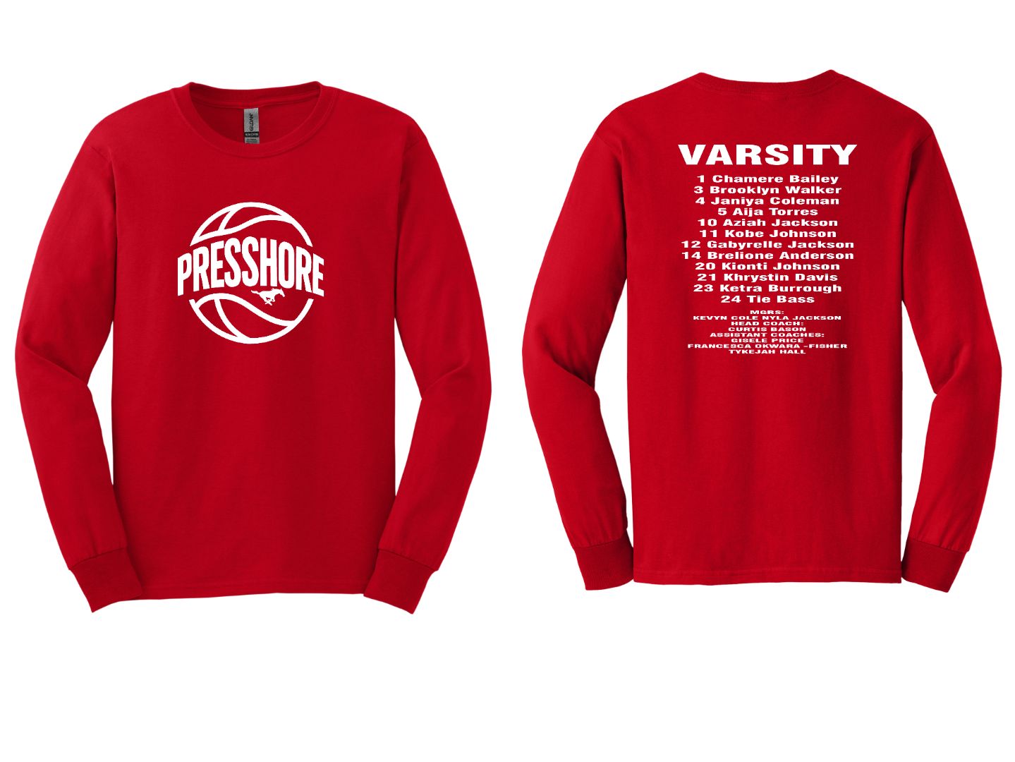 NS Girls Basketball Presshore VARSITY Team Roster Long Sleeve Shirt