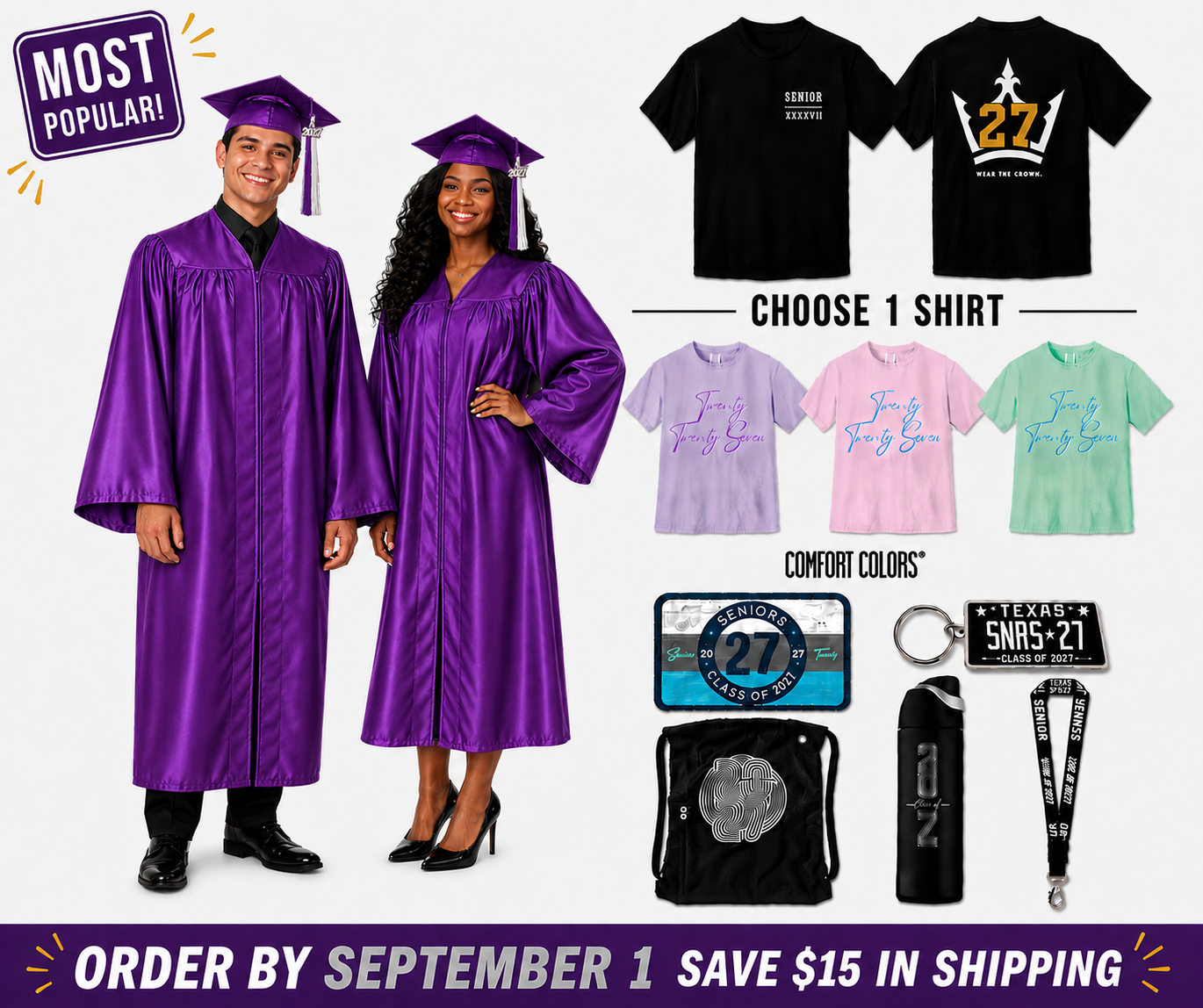 2027 MOST POPULAR PKG Cap & Gown Pack #6 - Cain